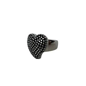 Silvertone Chunkie Heart Shaped Fashion Ring - Size 8